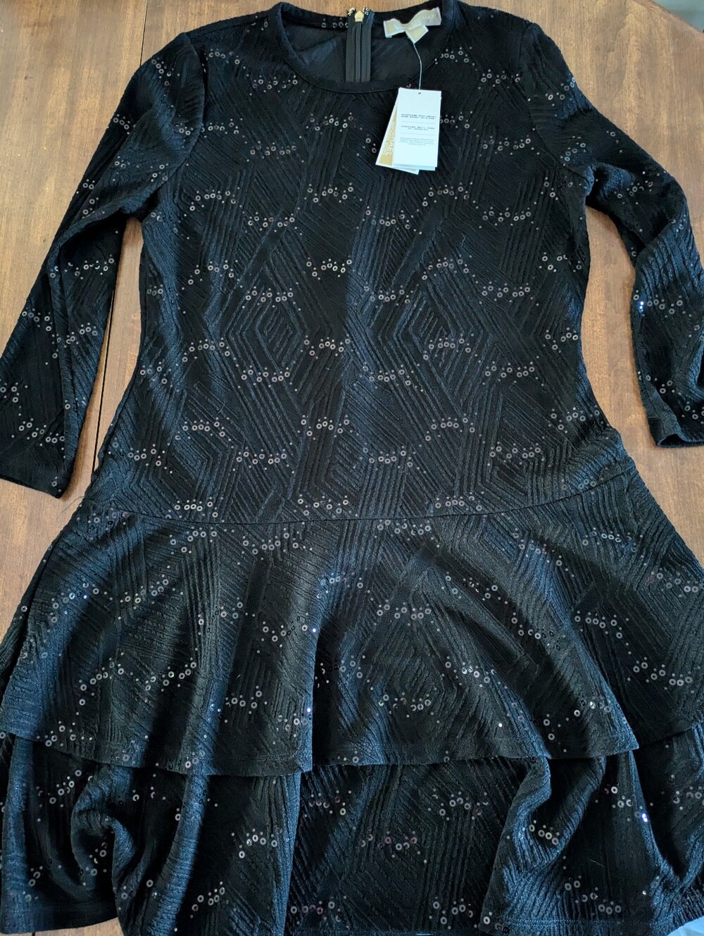 Michael Kors Black Sequin Drop-Waist Dress Large NWT